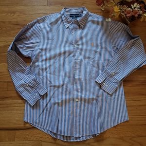 Ralph Lauren Men’s Blue  White Orange Pinstriped Button-down Shirt Sz 16.5 34/35